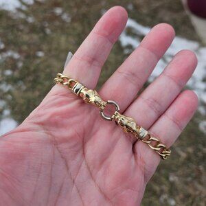 14K Yellow & White Gold Jaguar Chain Link Bracelet 6.5 Inches 6mm Wide